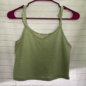 Caution To The Wind Green Ribbed Crop Tank Top